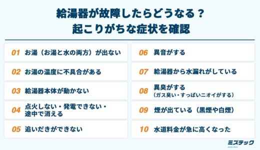 給湯器が故障する原因と対処方法を症状別に解説！修理・交換の費用相場も紹介