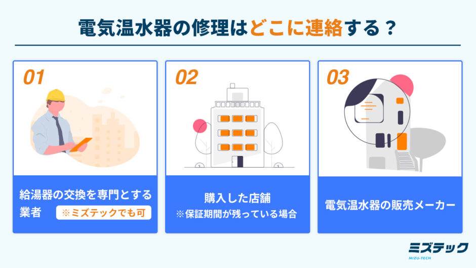 電気温水器の修理はどこに連絡する？