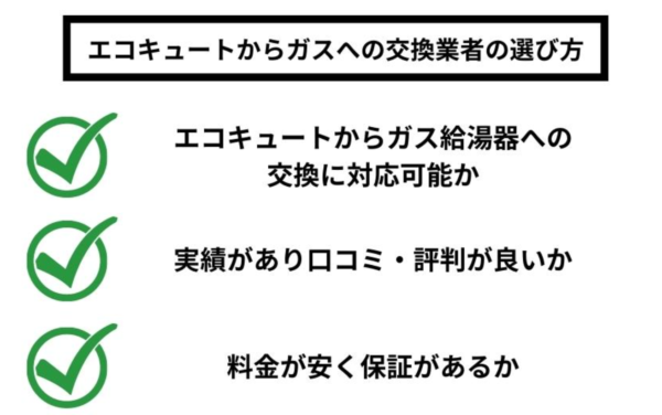 エコキュートからガスへの交換業者の選び方