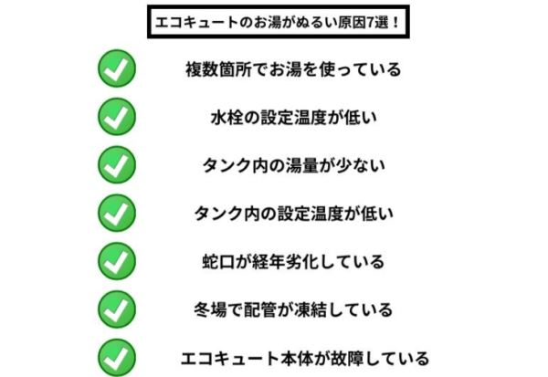 エコキュートのお湯がぬるい原因7選