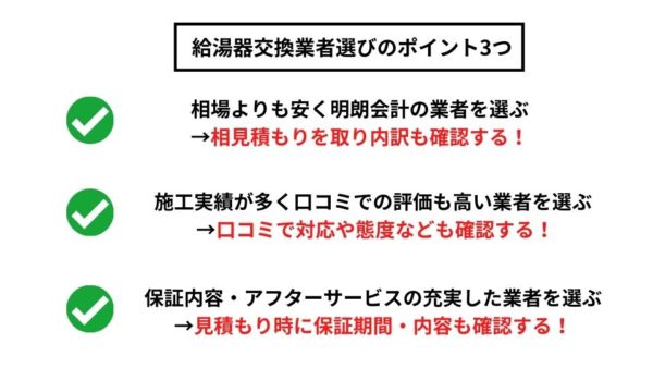 給湯器交換は他の条件も大事？業者選びのポイント