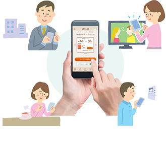 アプリでは残っているお湯の量がすぐわかる「みえる化」、外出先から操作も可能な「遠隔操作」、使い方が手元でわかる「サポート」、気になる設定を教えてくれる「コンシェルジュ」などの機能を搭載｜日立エコキュートの機能